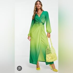 NEW River Island Maxi Wrap Dress 18 Ombre Green Ring Detail Statement Resort